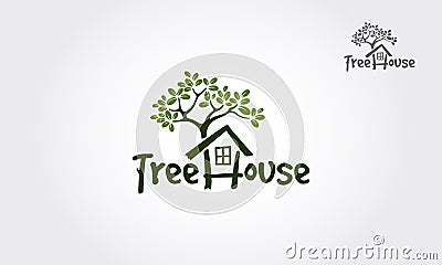 Tree House illustrative logo for Environmental care related business. Vector Illustration